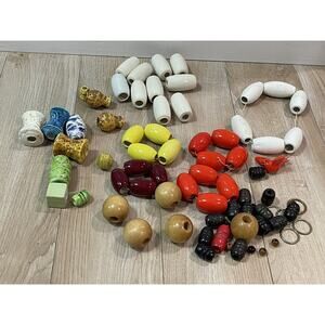 Lot of VTG Macramé beads Ceramic Wood Glazed orange white